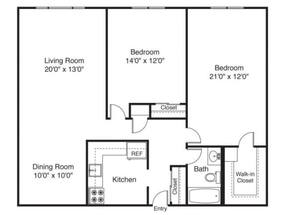 Taymil Landings on the Trail 2 Bedroom 1 Bathroom Floorplan